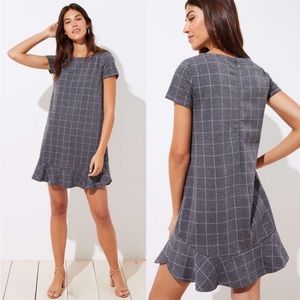 *Final price* LOFT gray windowpane flounce dress size 16